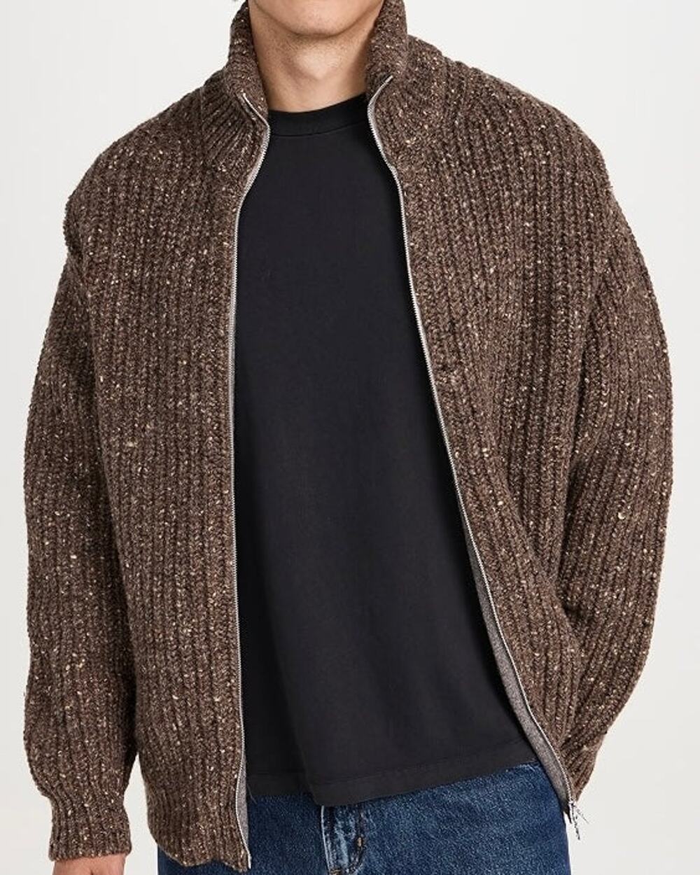 HOWLIN Loose Ends Mystery Brown Wool Full Zip Sweater XL NEW Rib-Knit Cardigan